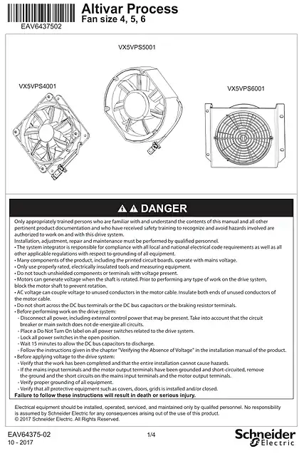 schneider施耐德Instruction sheet - Fan for product size 4_5_6